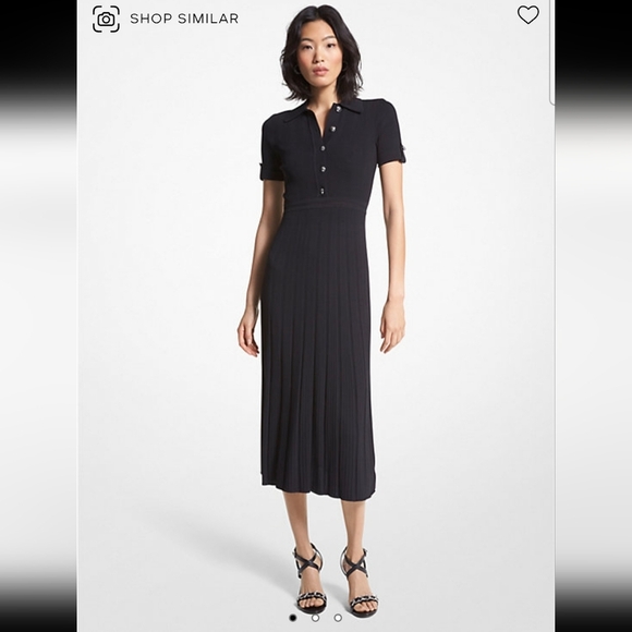Michael Kors Dresses & Skirts - Michael Kors Black Pleated Ribbed Stretch Knit Polo Dress Size XS